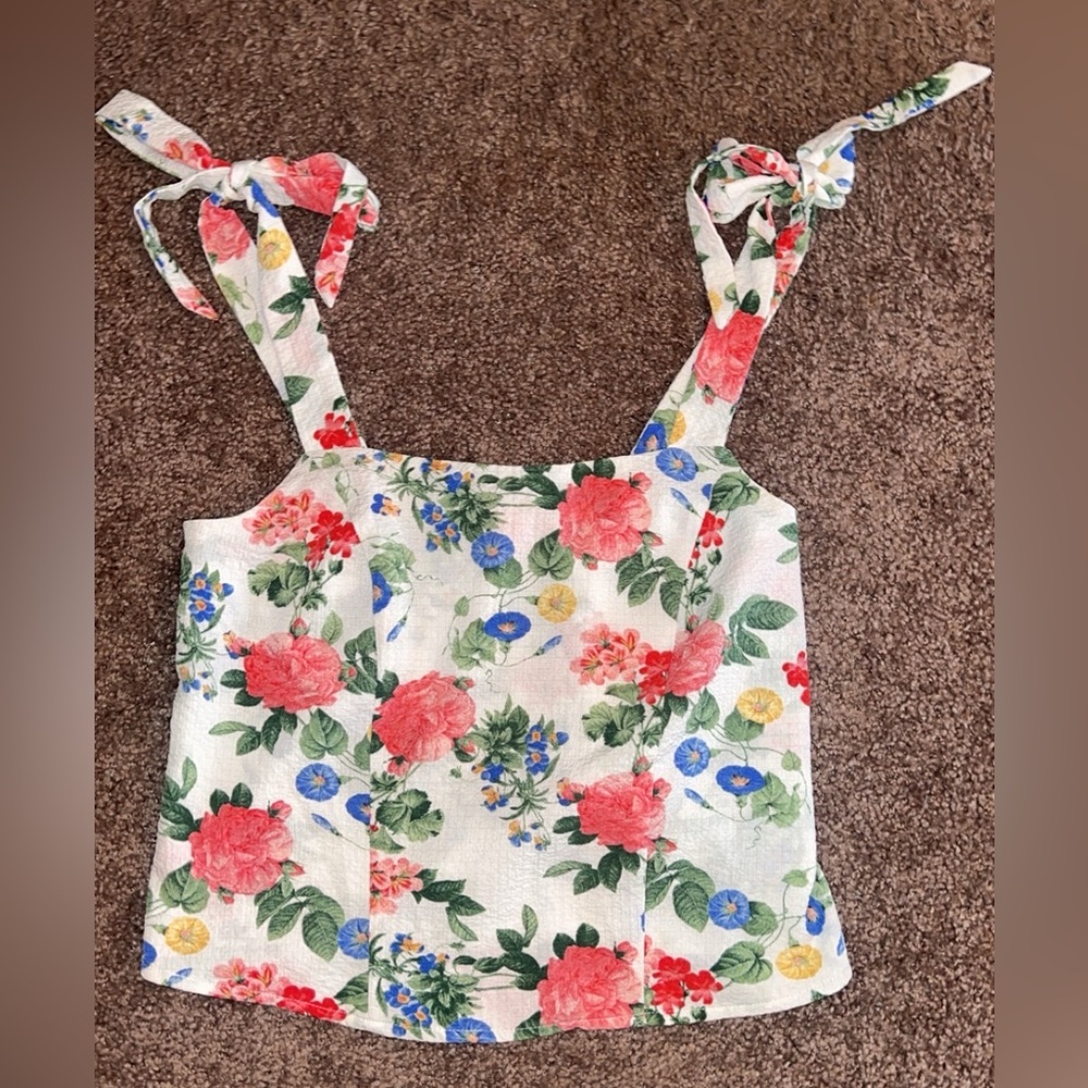 Old Navy Floral Tank Top with Red and Green Accents